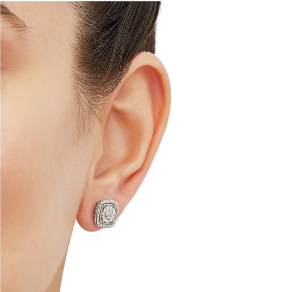 NWT 1/10 ct. t.w. Diamond Square Stud Earrings in Sterling Silver - Picture 4 of 4